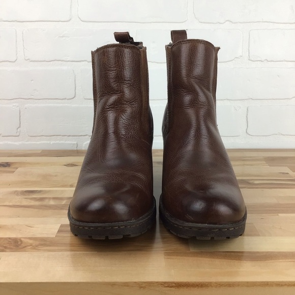 B.O.C. Distressed leather ankle heeled boots brown chunky booties southwestern 9 - Picture 4 of 16